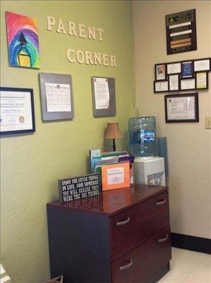 Parent's corner in our lobby
