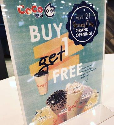 They have buy one get one free from 5 drinks from today until April 30th. Can't complain about that!