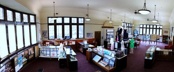 Main gallery at the Gresham Historical Society, featuring exhibits that rotate annually.