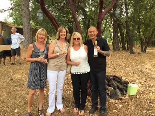 The ladies take a picture with the legendary "Howell Mountain Monk"