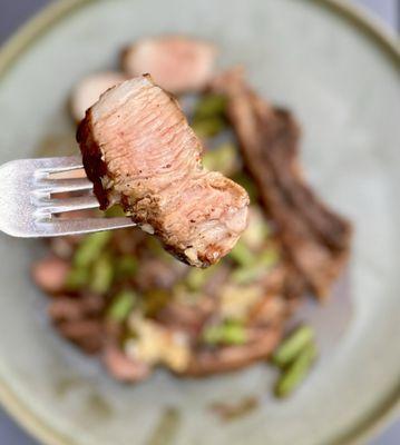 KLINGEMAN Pork Coppa Chop w/ roasted K&J ORCHARDS quince, LONELY MOUNTAIN french shallots, pork jus ($58)