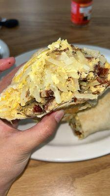 Breakfast burrito with hashbrowns added inside