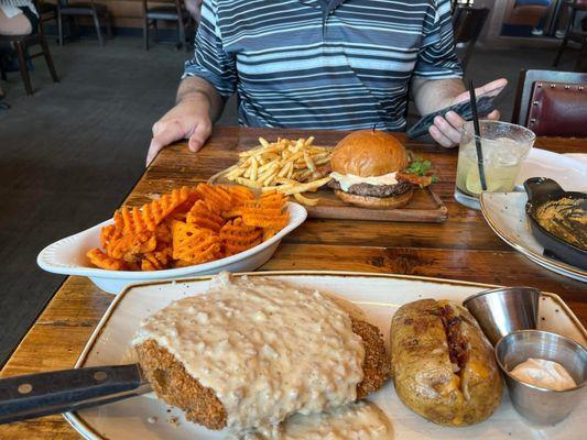 Sweet Potato Fries, Chicken Fried Steak, Burger