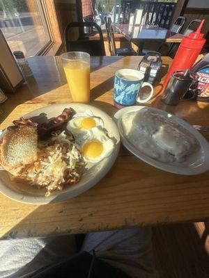 Breakfast plate and biscuits & gravy