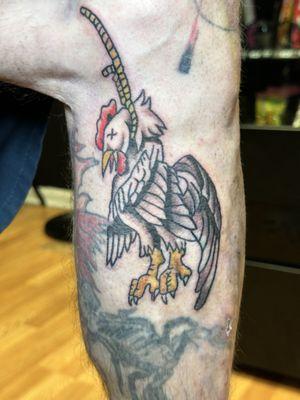 Traditional cock hanging pass knee