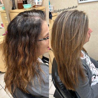 Slowly going grey so, we've been adding more highlights everytime to get rid of that dark color