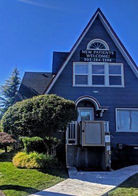 A distinctive roofline makes Portland Family Dentistry easy to find