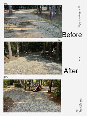 Refurbished driveway and brought fresh gravel in. These potholes are not coming back! Southernshadelandscapes.com 985-335-6390