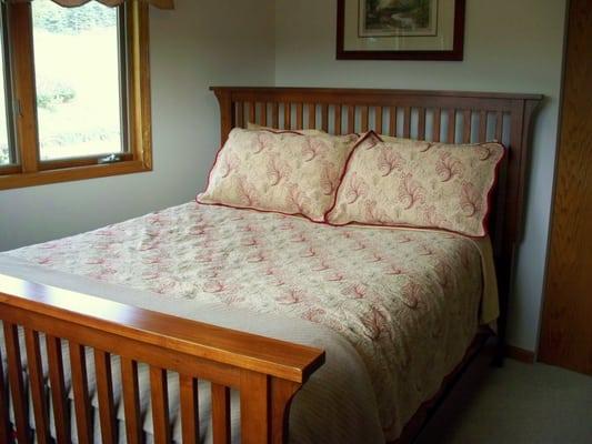 The Sunset Room is a private queen bedroom on the upper level with private bath.