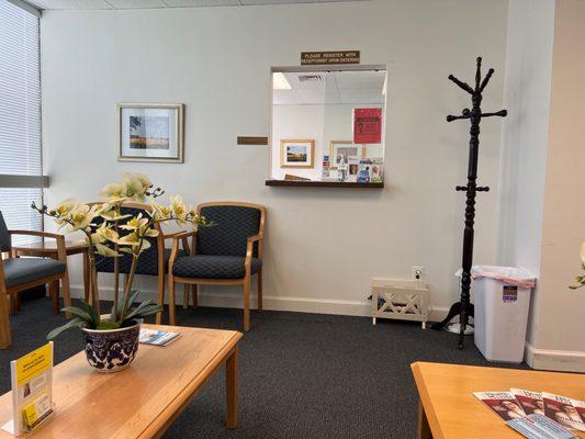 Waiting room/window for check-in and out