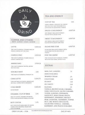 Menu as of 6/8/25