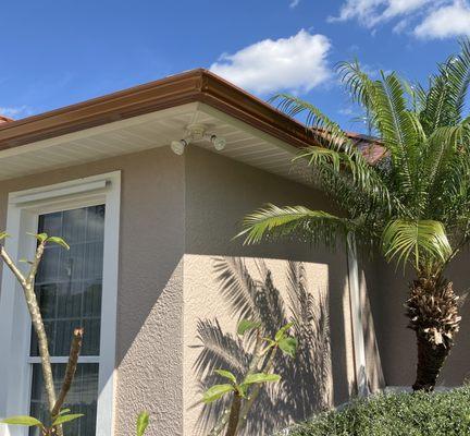 Coppertone k-style seamless gutter installation in Melbourne FL.