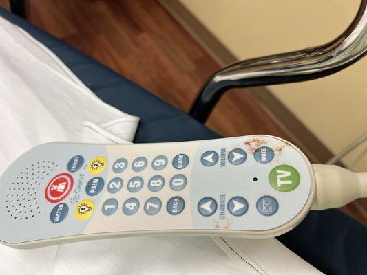 Not my blood on the call button in the exam room