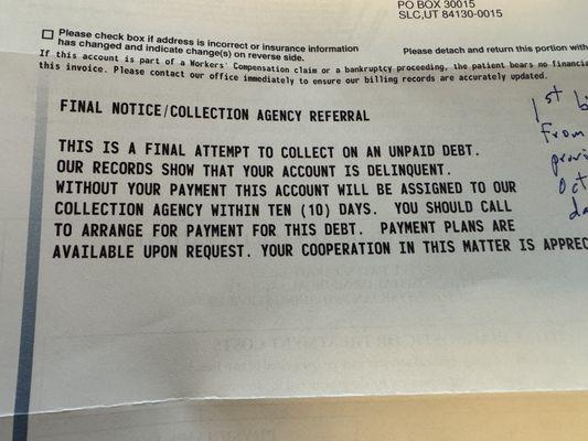 First bill from Utah Pathology Services.