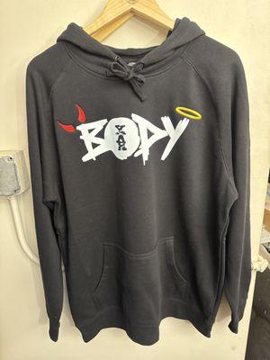 Mixed media embroidery and direct to film printing hoodie