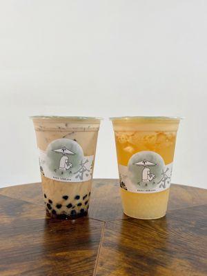 Brown Sugar Boba Milk Tea and Passion Fruit Yakult with Sago