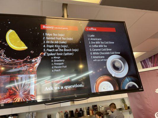 Boozy and coffee menus