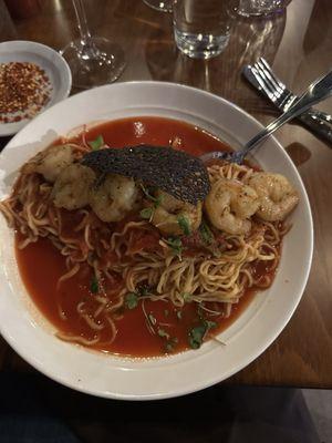 Spaghetti with shrimp