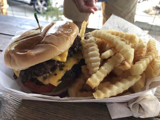 Double cheese burger and fries