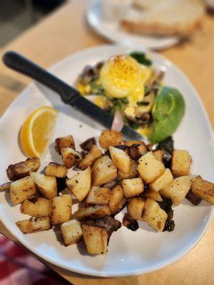 Veggie Benedict with sweet potato fries.