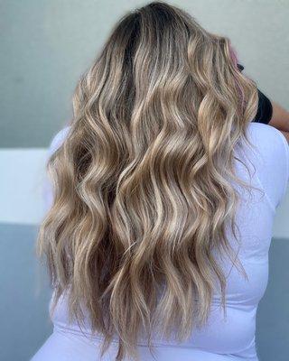 Full balayage, haircut, and K18 treatment.