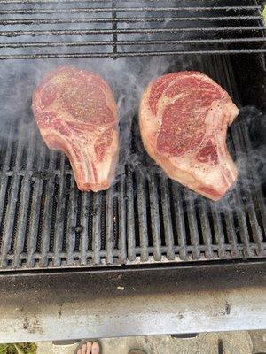 Akaushi Wagyu Cowboy Ribeyes.