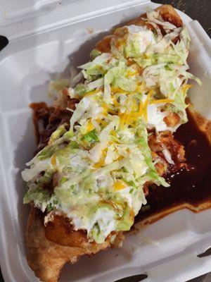 The red sauce fry bread!! My favorite! Look how pretty!