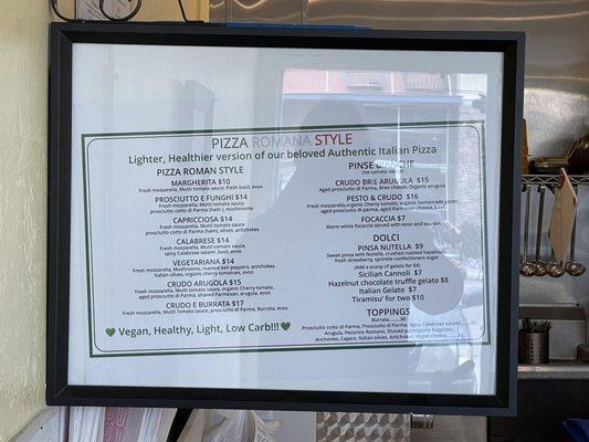 Pizza menu