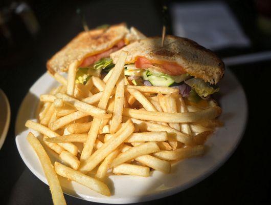 Veggie sandwich add cheddar cheese & fries