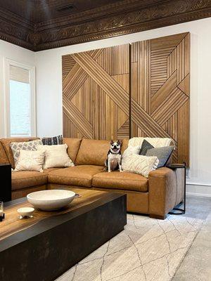 Custom Art installation to cover windows, large format tile, paint and furniture