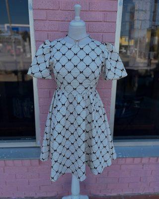 Chic, textured puff sleeve dress--boutique style in historic St. Andrews, Panama City FL.