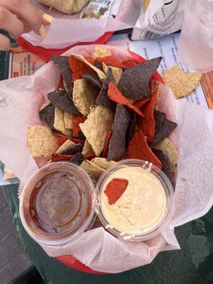Chips and salsa and queso