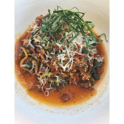 Organic zucchini noodles bolognese - grassfed bison