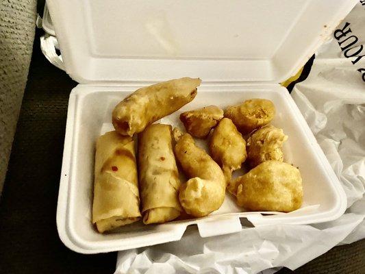 Pu Pu Platter Spring Rolls, Swt n Sour Ckn and Fried Shrimp