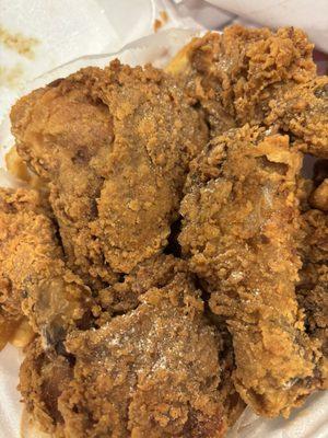 3 Legs and 3 thighs - ask for extra lemon pepper on the fries underneath