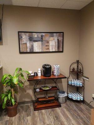 Water, Tea, Coffee, Hot Apple Cider, Hot Chocolate....Enjoy!