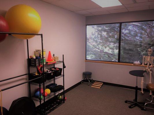 A dedicated exercise room, intended for one patient at a time, rather than the typical "gym" atmosphere at other clinics.