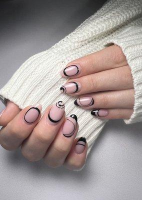 Nude hard gel with black design