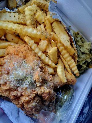 Fried Chicken Catfish Seasoned Fries Dirty Greens