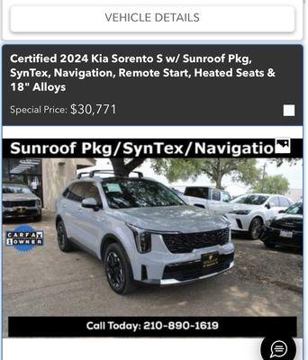 Advertised car and price