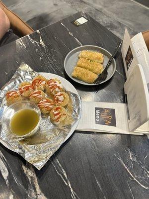 Pani puri with its dip and baklava in the back