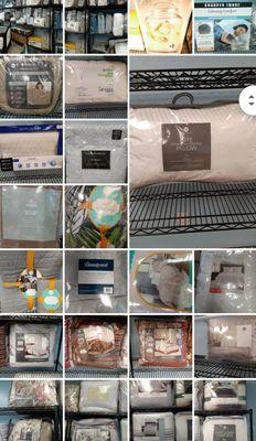 Comforters, bed sheets, pillows