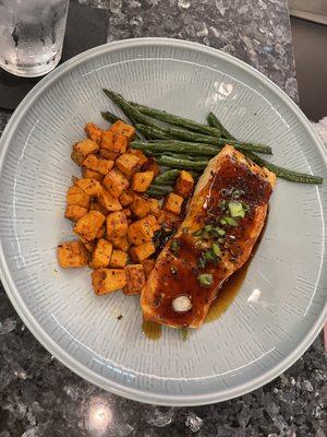 Citrus Soy Salmon with Sweat Potatoes.