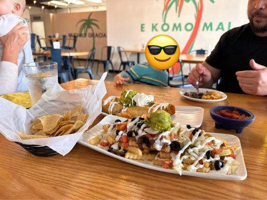Fresh Tortilla Chips w/ Salasa, Flautas with carnitas, & Carne Asada Fries
