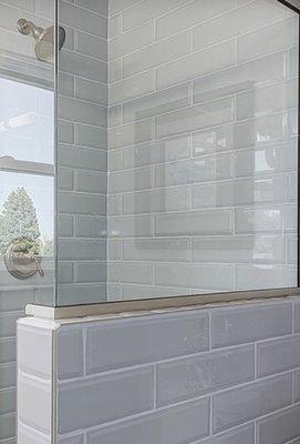 Renovate and sell project by a realtor in Danville . Beveled 4x16 light gray ceramic tile used .