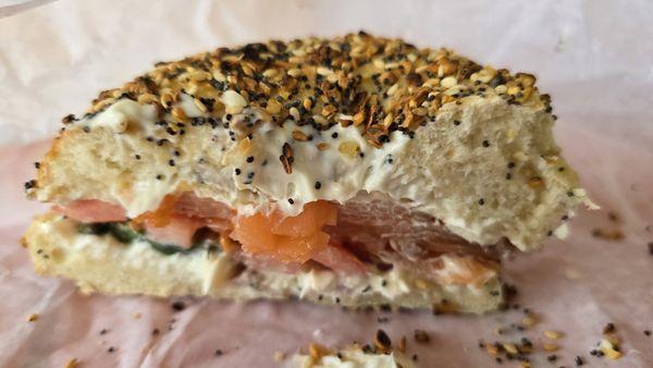 Lox on a cold tasteless bagel for $13.99