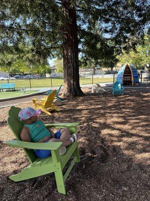 Shaded seating In tot area