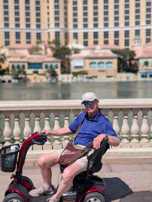 Me and my chariot in front of the Bellagio fountains.