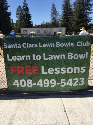 Sign at lawn bowling club