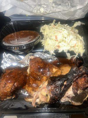 1/2 BBQ Chicken with BBQ Baked Beans and Coleslaw